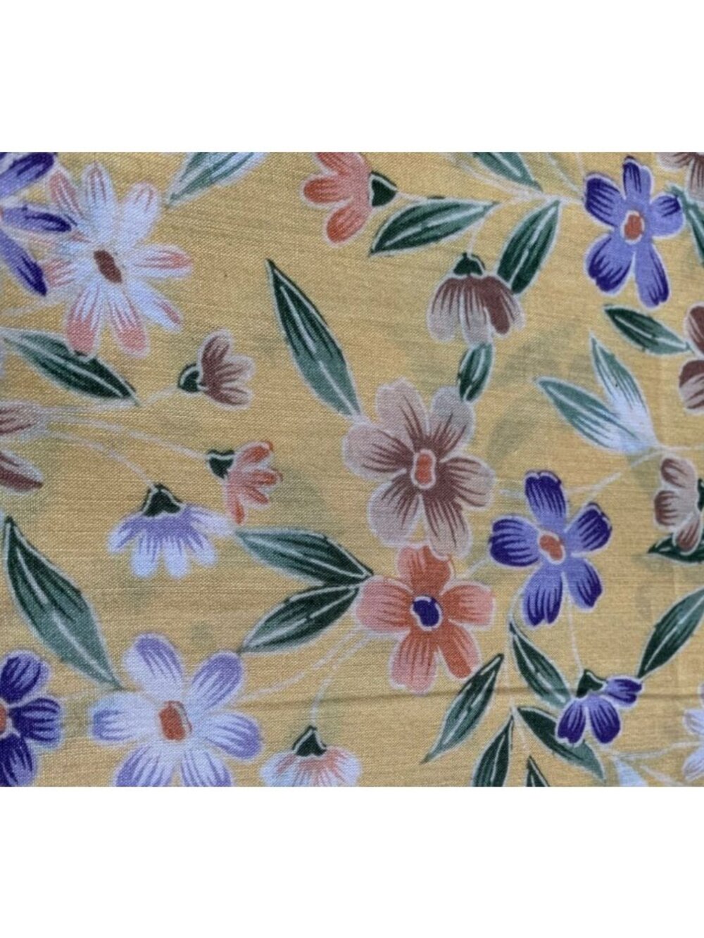 Floral Pattern Yellow Cotton Fabric 1/2 yard x 44" Quilting Sewing